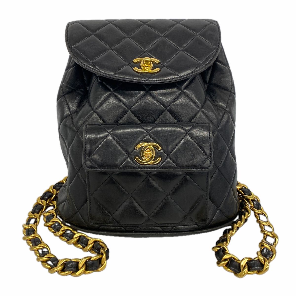 Chanel Backpack Quilted Lambskin Black Gold