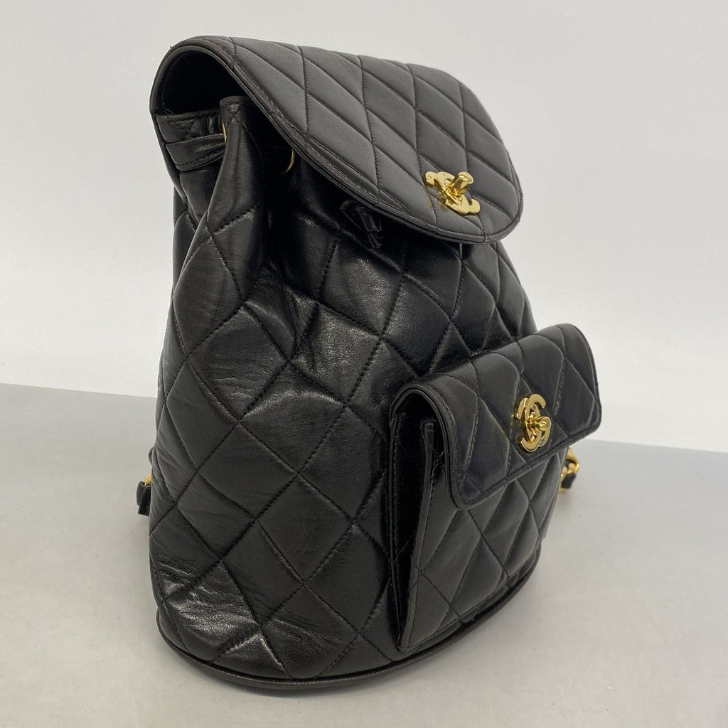 Chanel Backpack Quilted Lambskin Black Gold — view 2