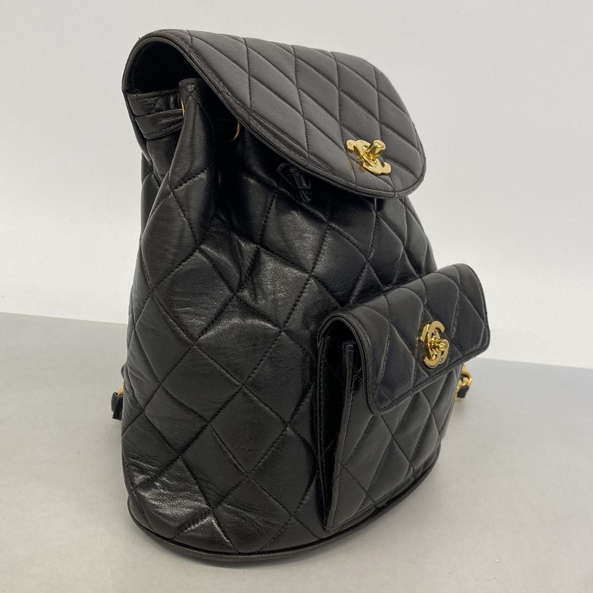 Chanel Backpack Quilted Lambskin Black Gold — view 2