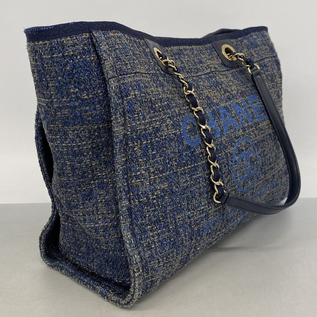 Chanel Tote Bag Deauville Tweed Blue Gold — view 2