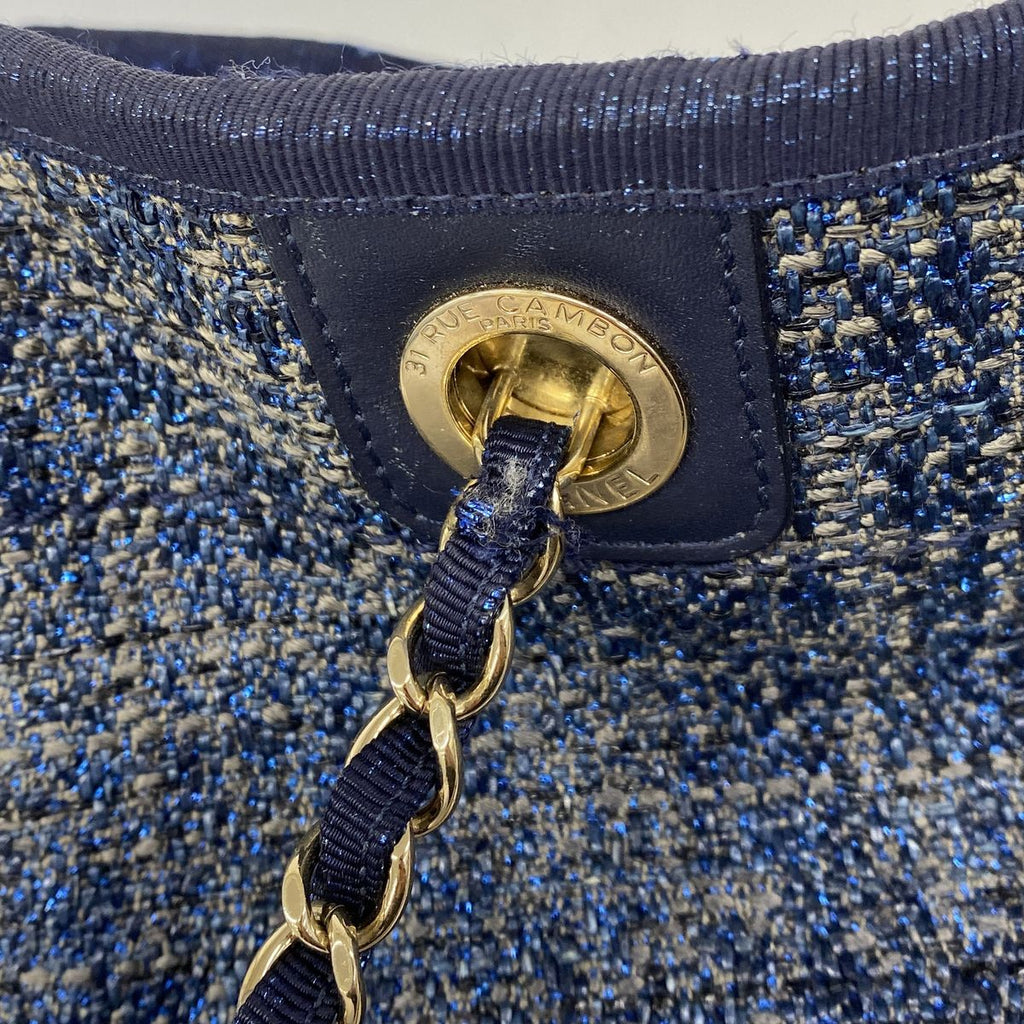 Chanel Tote Bag Deauville Tweed Blue Gold — view 8