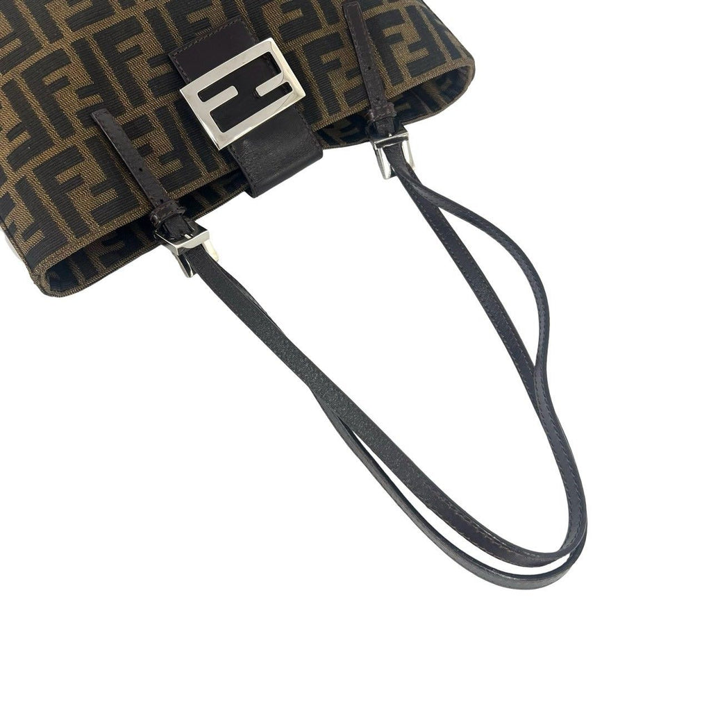 Fendi Vintage Zucca Pattern FF Logo Canvas Leather Shoulder Bag Tote Brown — view 4
