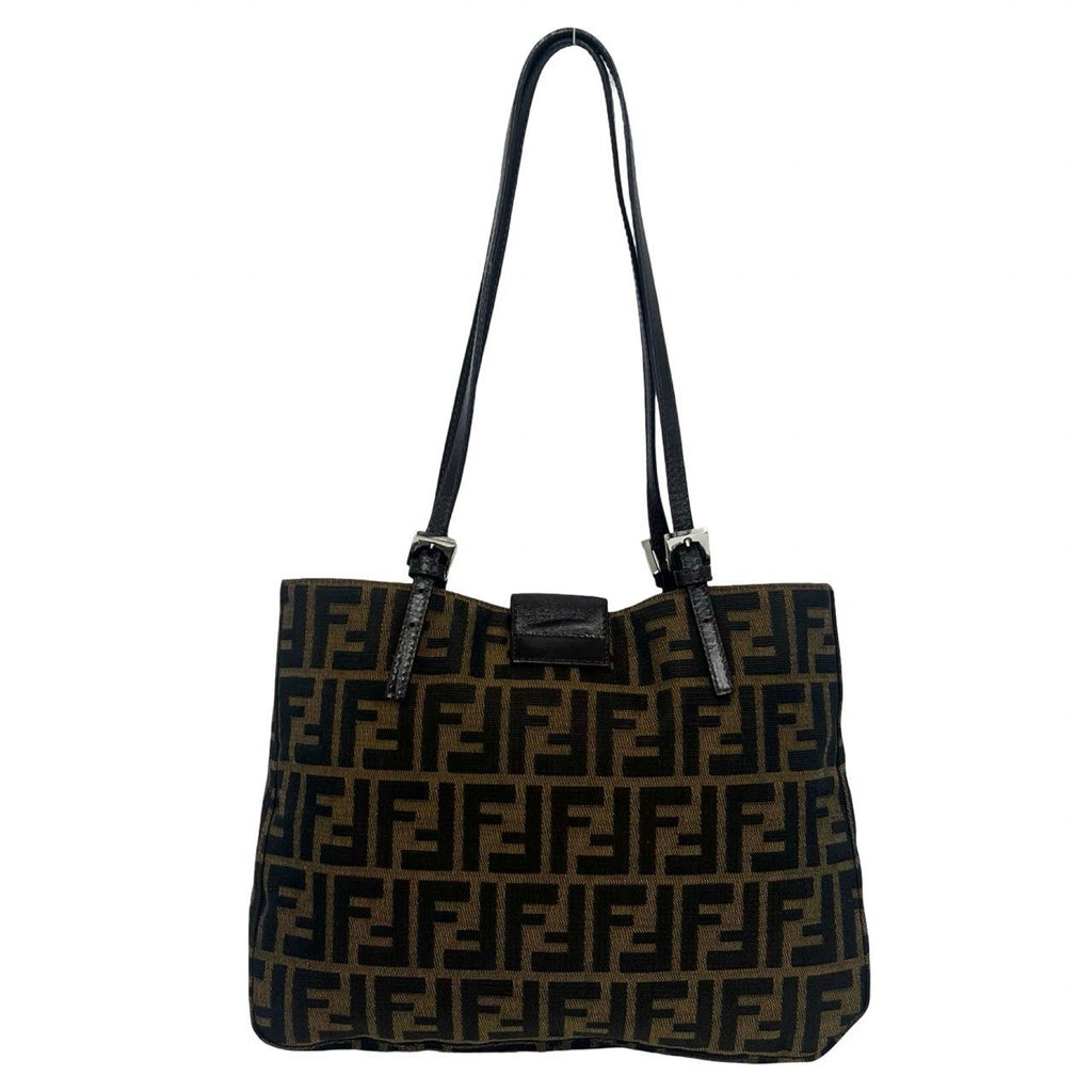 Fendi Vintage Zucca Pattern FF Logo Canvas Leather Shoulder Bag Tote Brown — view 3