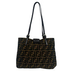 Fendi Vintage Zucca Pattern FF Logo Canvas Leather Shoulder Bag Tote Brown — view 3
