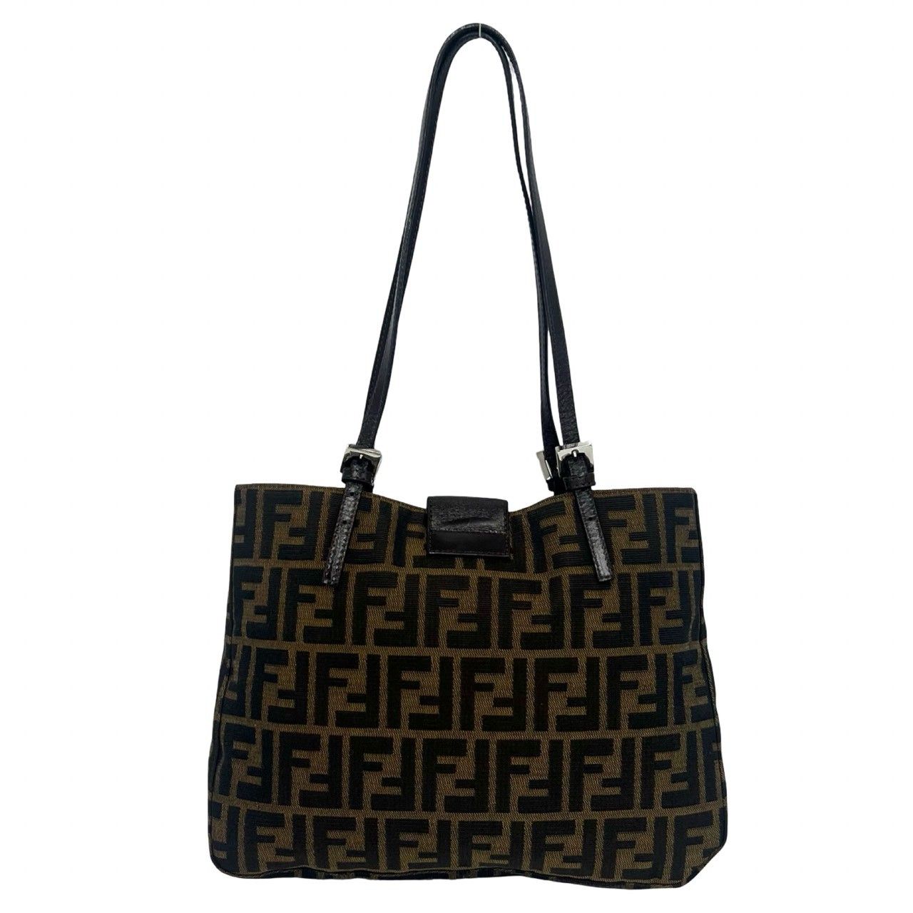 Fendi Vintage Zucca Pattern FF Logo Canvas Leather Shoulder Bag Tote Brown — view 3