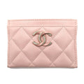 Chanel Ten Pass Case Card Case Pink Caviar Leather CC Logo Rhinestone