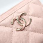 Chanel Ten Pass Case Card Case Pink Caviar Leather CC Logo Rhinestone — view 6