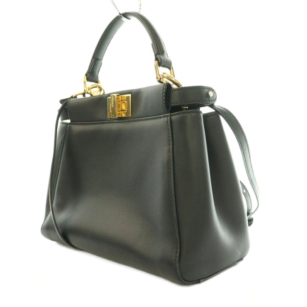 Fendi Peekaboo Mini Leather 2-Way Handbag Shoulder Twist Lock Logo Black BB — view 2