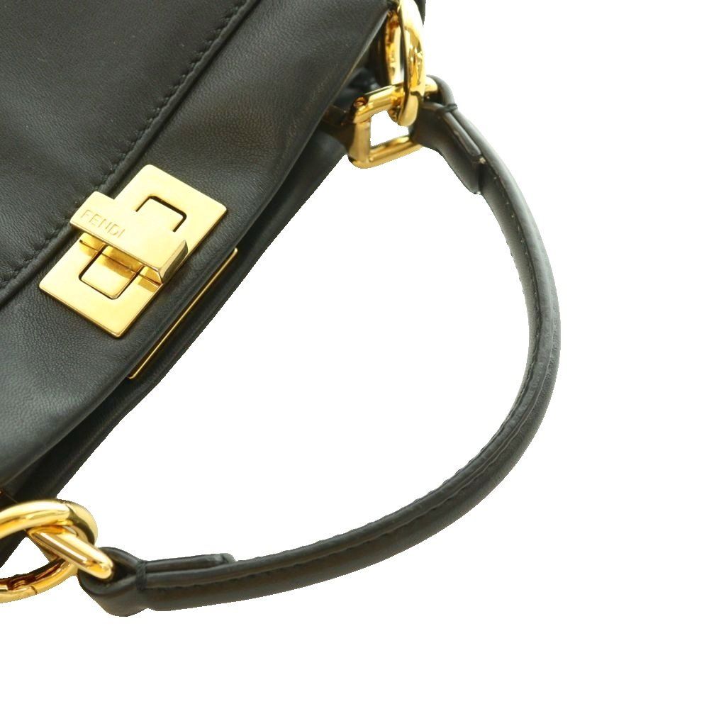 Fendi Peekaboo Mini Leather 2-Way Handbag Shoulder Twist Lock Logo Black BB — view 6