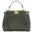 Fendi Peekaboo Mini Leather 2-Way Handbag Shoulder Twist Lock Logo Black BB