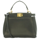 Fendi Peekaboo Mini Leather 2-Way Handbag Shoulder Twist Lock Logo Black BB