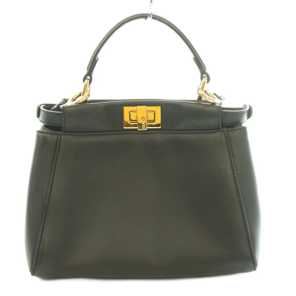 Fendi Peekaboo Mini Leather 2-Way Handbag Shoulder Twist Lock Logo Black BB — view 3