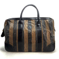 Fendi Pecan Pattern Boston Bag Stripe with Mini Pouch Leather Nylon Brown Black
