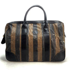 Fendi Pecan Pattern Boston Bag Stripe with Mini Pouch Leather Nylon Brown Black