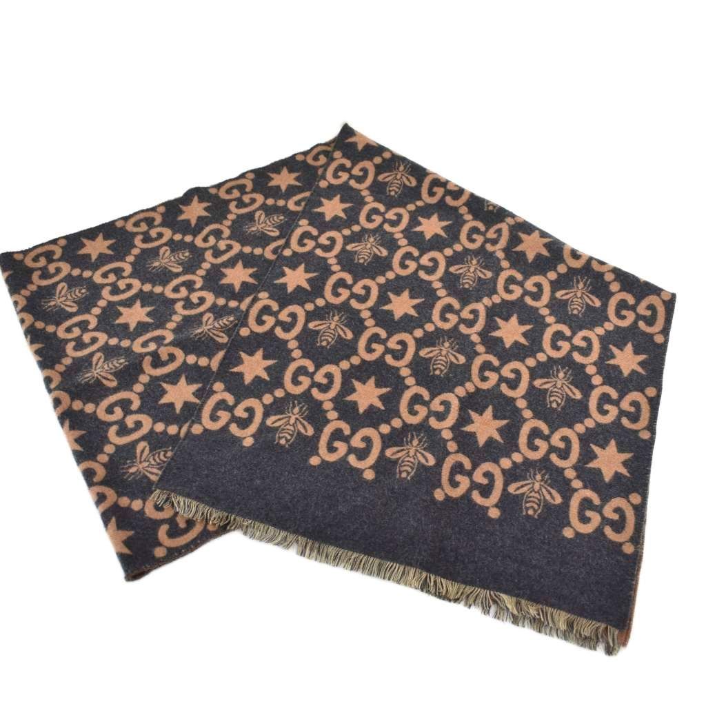 Gucci Bee & Star GG Jacquard Scarf Shawl Black Brown — view 3