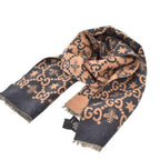 Gucci Bee & Star GG Jacquard Scarf Shawl Black Brown — view 2