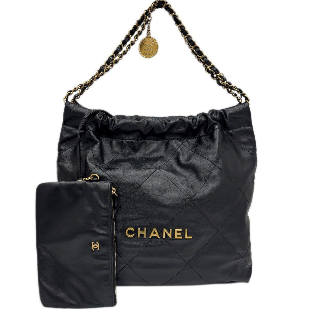 Chanel Bag Chanel 22 Medium Shoulder Black Gold Shinycalfskin