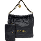 Chanel Bag Chanel 22 Medium Shoulder Black Gold Shinycalfskin