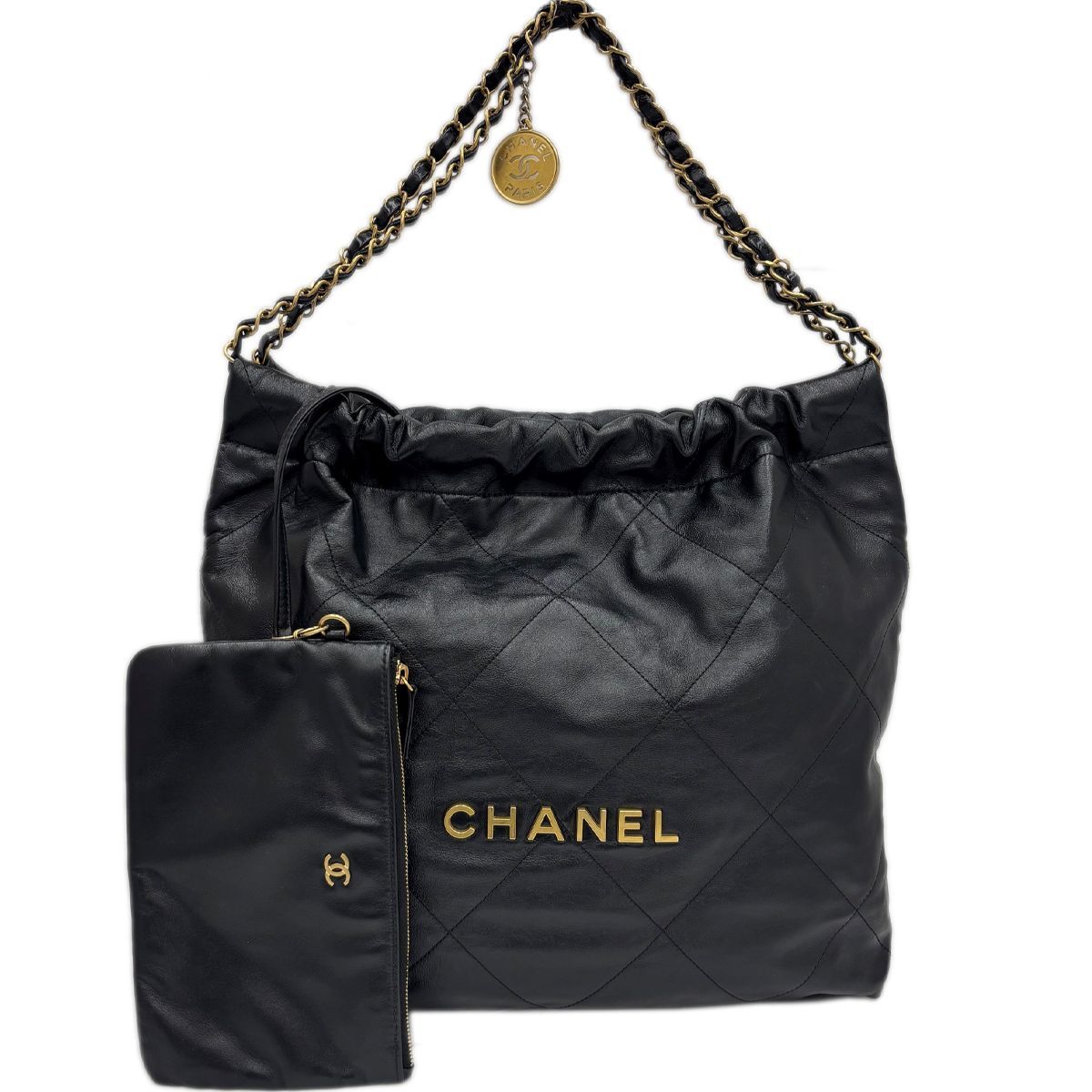 Chanel Bag Chanel 22 Medium Shoulder Black Gold Shinycalfskin