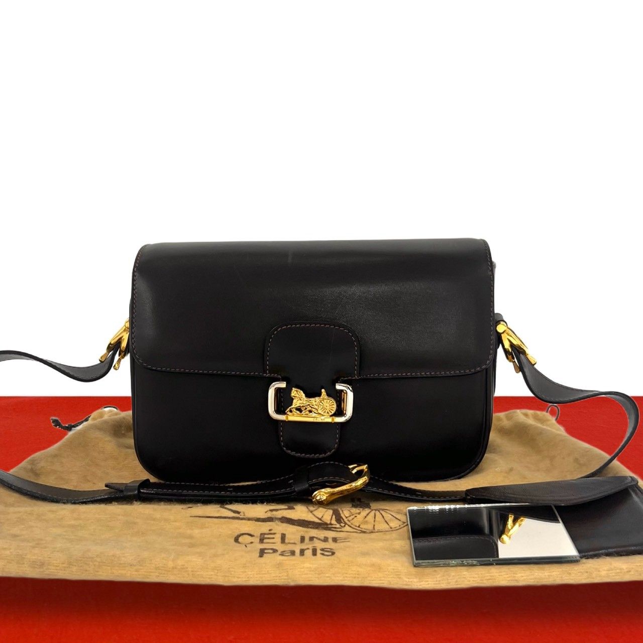 Celine Vintage Carriage Leather Shoulder Bag Crossbody Brown