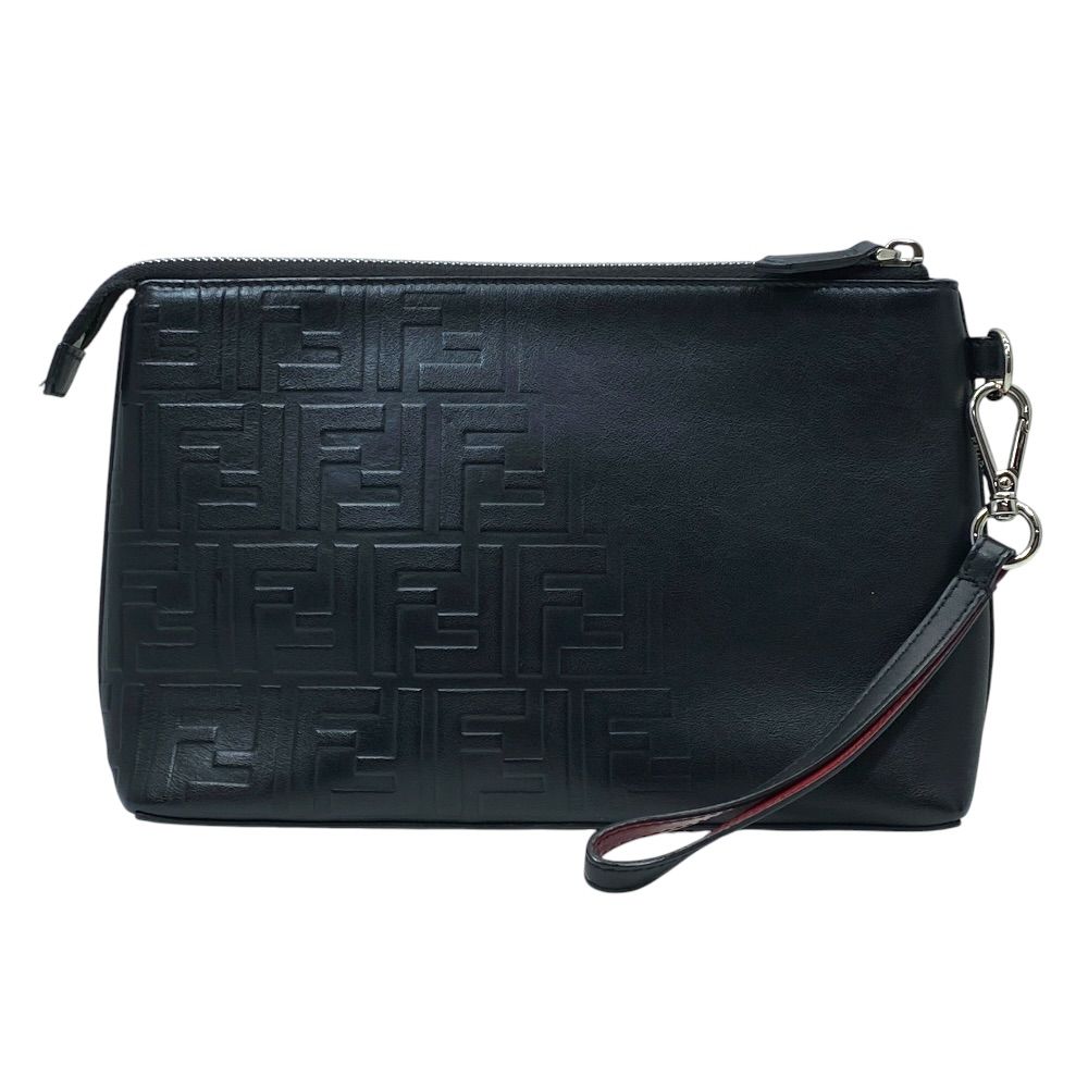 Fendi Clutch Pouch FF Logo Zucca Leather Black Lightweight Capacity — view 2