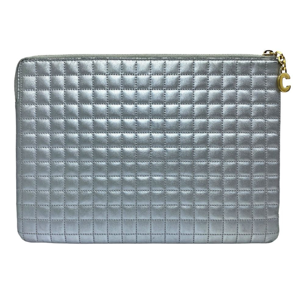 Celine C Charm Clutch Pouch Quilted Leather Silver Lightweight Capacity — view 2