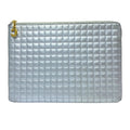Celine C Charm Clutch Pouch Quilted Leather Silver Lightweight Capacity