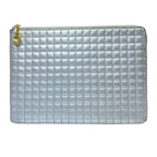 Celine C Charm Clutch Pouch Quilted Leather Silver Lightweight Capacity