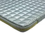 Celine C Charm Clutch Pouch Quilted Leather Silver Lightweight Capacity — view 6