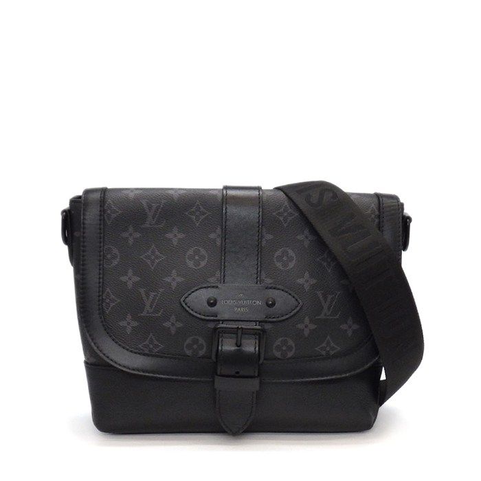 Louis Vuitton Shoulder Bag Saumur Messenger Monogram Eclipse Leather Black