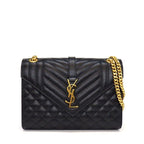 Saint Laurent Shoulder Bag Envelope Black Grained Poodle Leather
