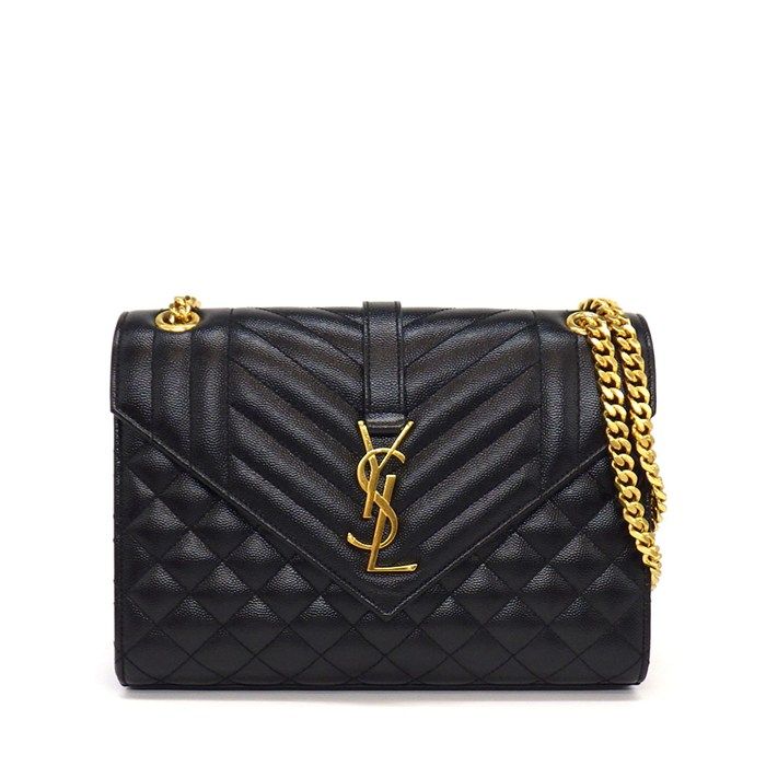 Saint Laurent Shoulder Bag Envelope Black Grained Poodle Leather