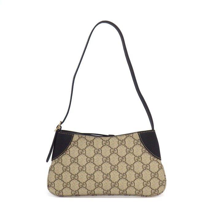 Gucci Shoulder Bag GG Emblem Small Supreme Canvas Black Leather Gold