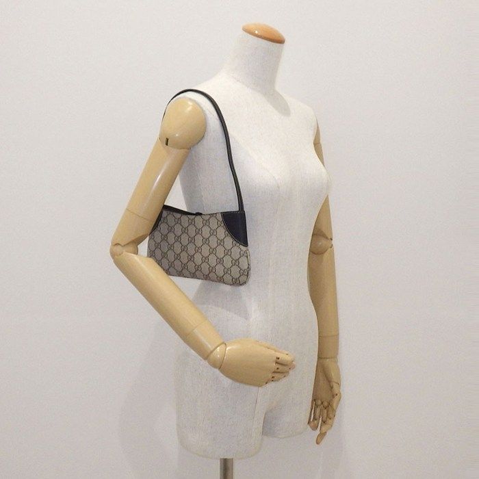 Gucci Shoulder Bag GG Emblem Small Supreme Canvas Black Leather Gold — view 8