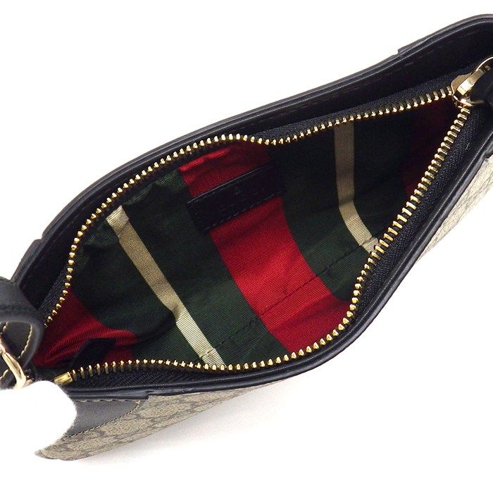 Gucci Shoulder Bag GG Emblem Small Supreme Canvas Black Leather Gold — view 5