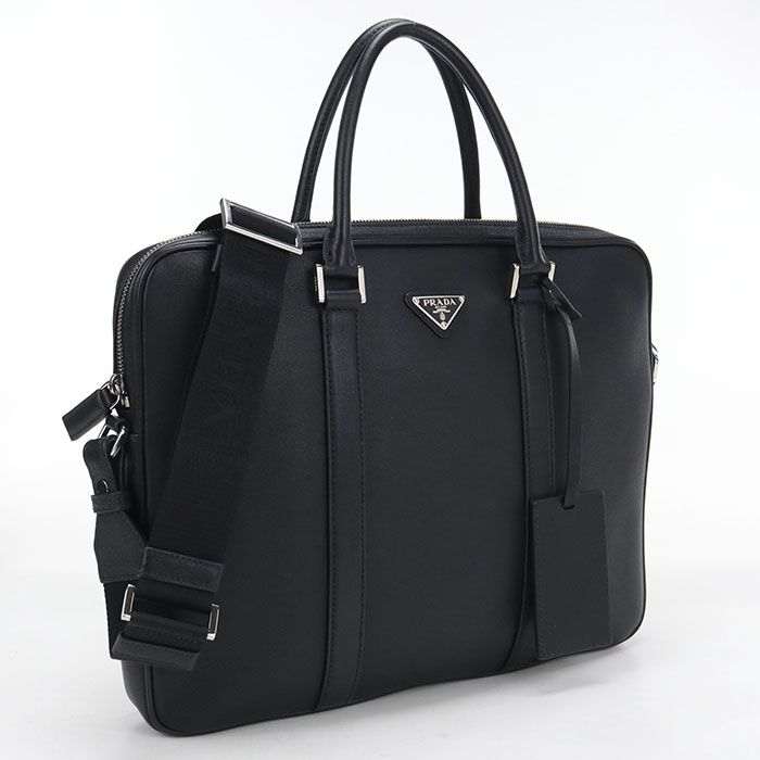 Prada Briefcase Leather Business Bags Black