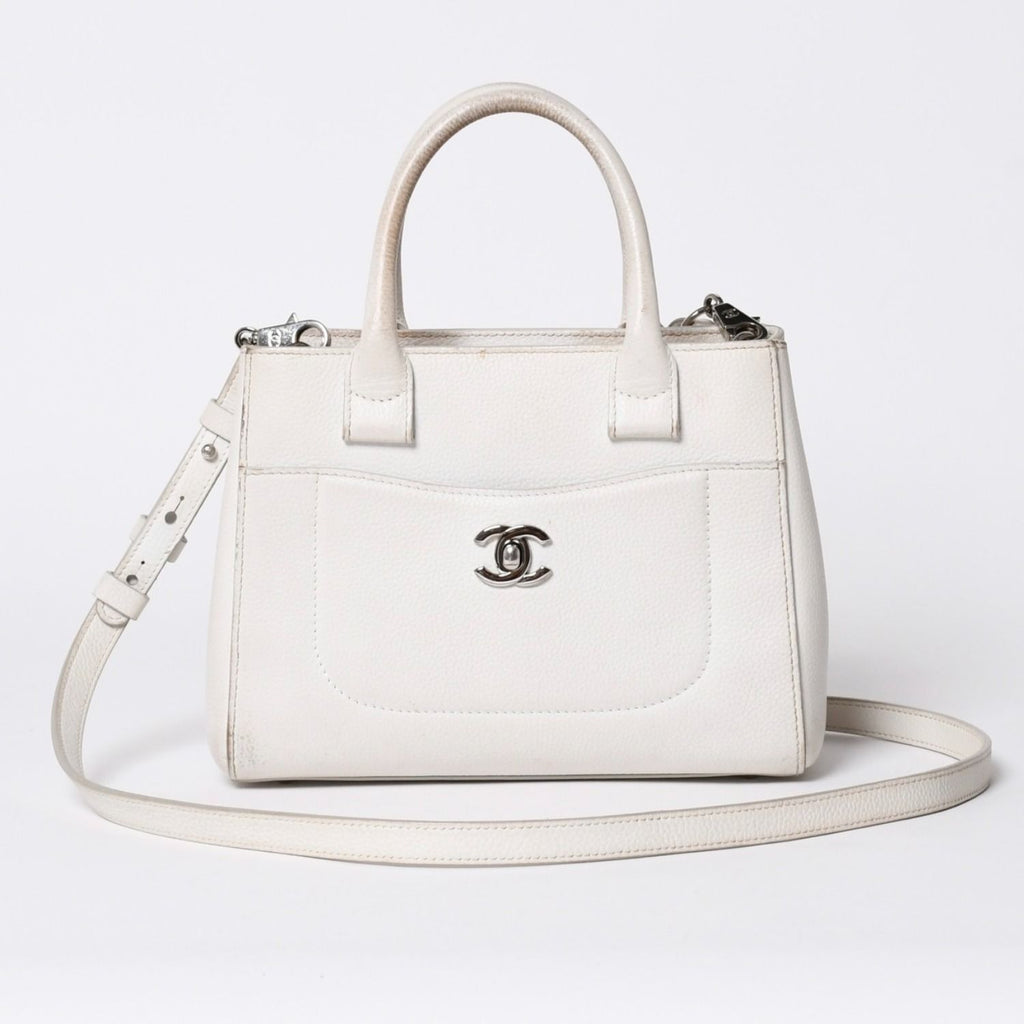 Chanel Neo Executive Tote Small Handbag 2-Way CC Logo Caviar Leather Silver