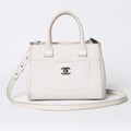 Chanel Neo Executive Tote Small Handbag 2-Way CC Logo Caviar Leather Silver