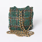 Chanel Small Backpack Base CC Logo Tweed Lambskin Green Gold — view 2