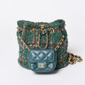 Chanel Small Backpack Base CC Logo Tweed Lambskin Green Gold