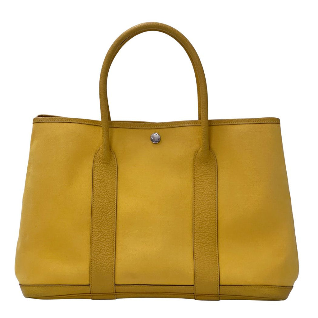 Hermes Garden Party PM Tote Bag Toile Officier Yellow Silver Simple