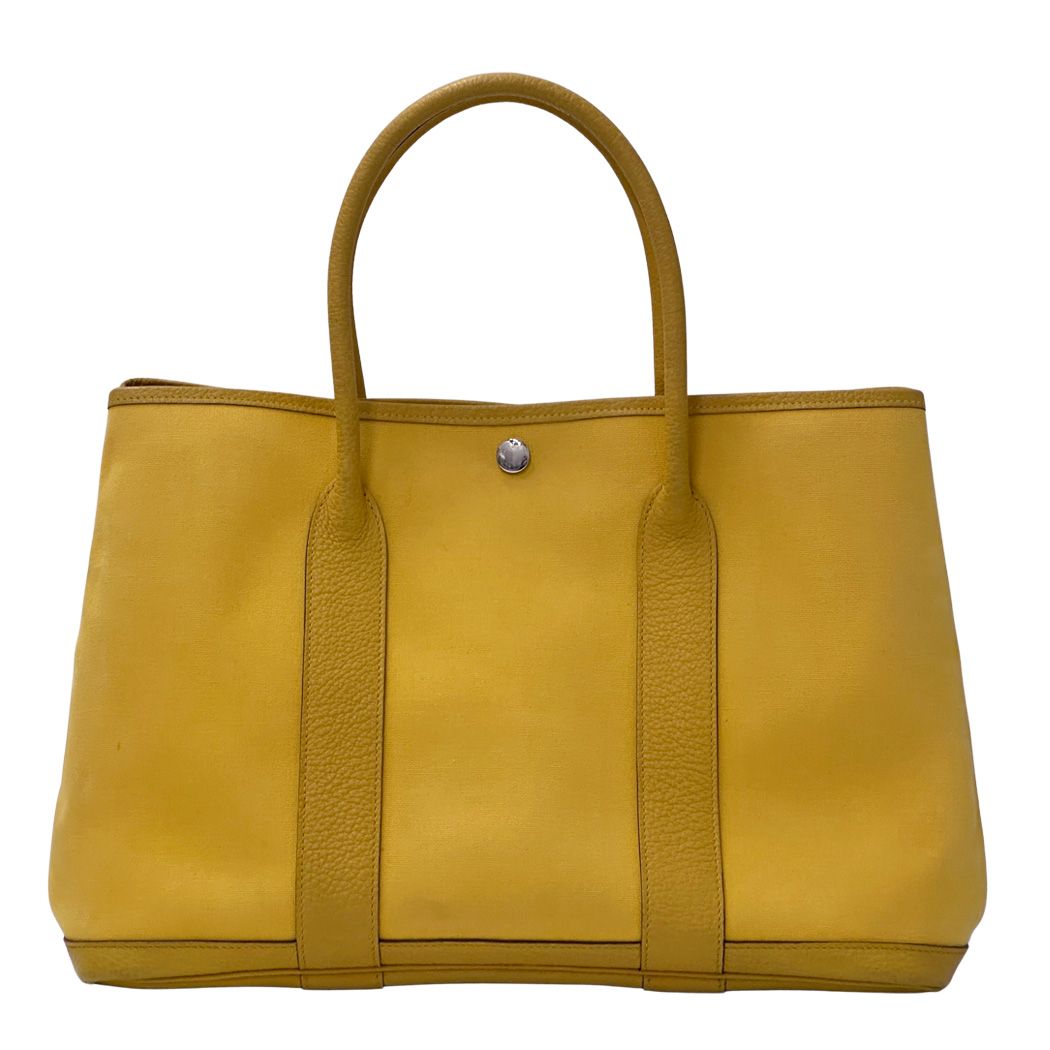 Hermes Garden Party PM Tote Bag Toile Officier Yellow Silver Simple