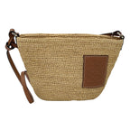 Loewe Anagram Shoulder Bag Raffia Leather Slit Pochette Beige Brown Crossbody