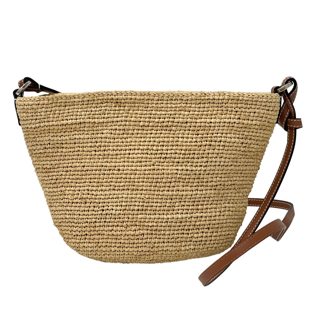 Loewe Anagram Shoulder Bag Raffia Leather Slit Pochette Beige Brown Crossbody — view 2