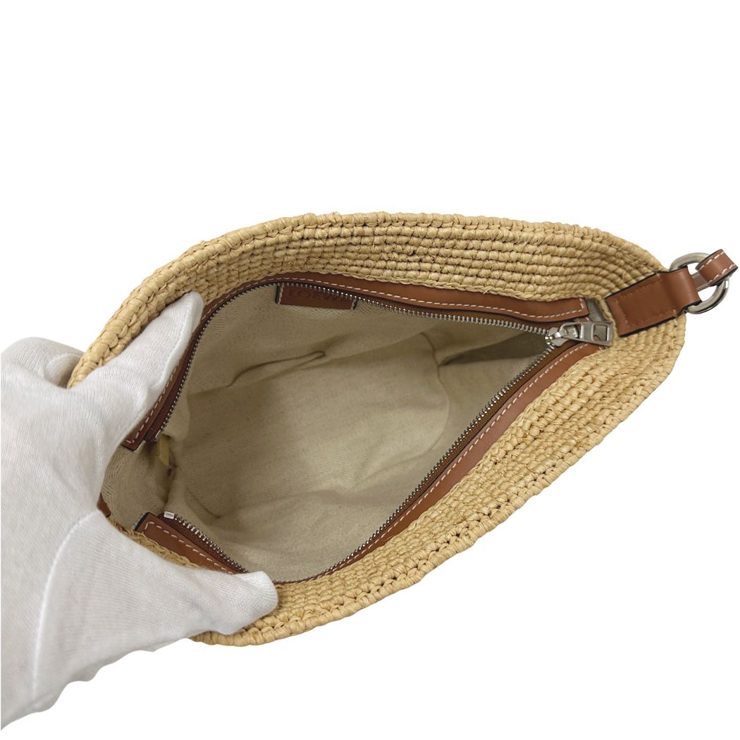 Loewe Anagram Shoulder Bag Raffia Leather Slit Pochette Beige Brown Crossbody — view 5