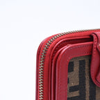 Fendi Compact Wallet Bifold Zucca Pattern Canvas Leather Brown Red Gold — view 7