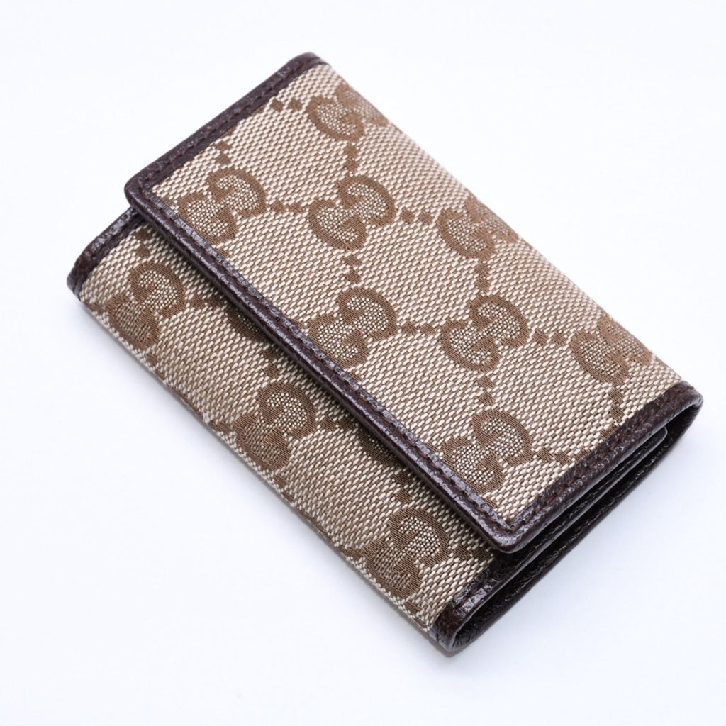 Gucci Key Case GG Canvas Leather Beige Brown Silver Key Holder — view 3