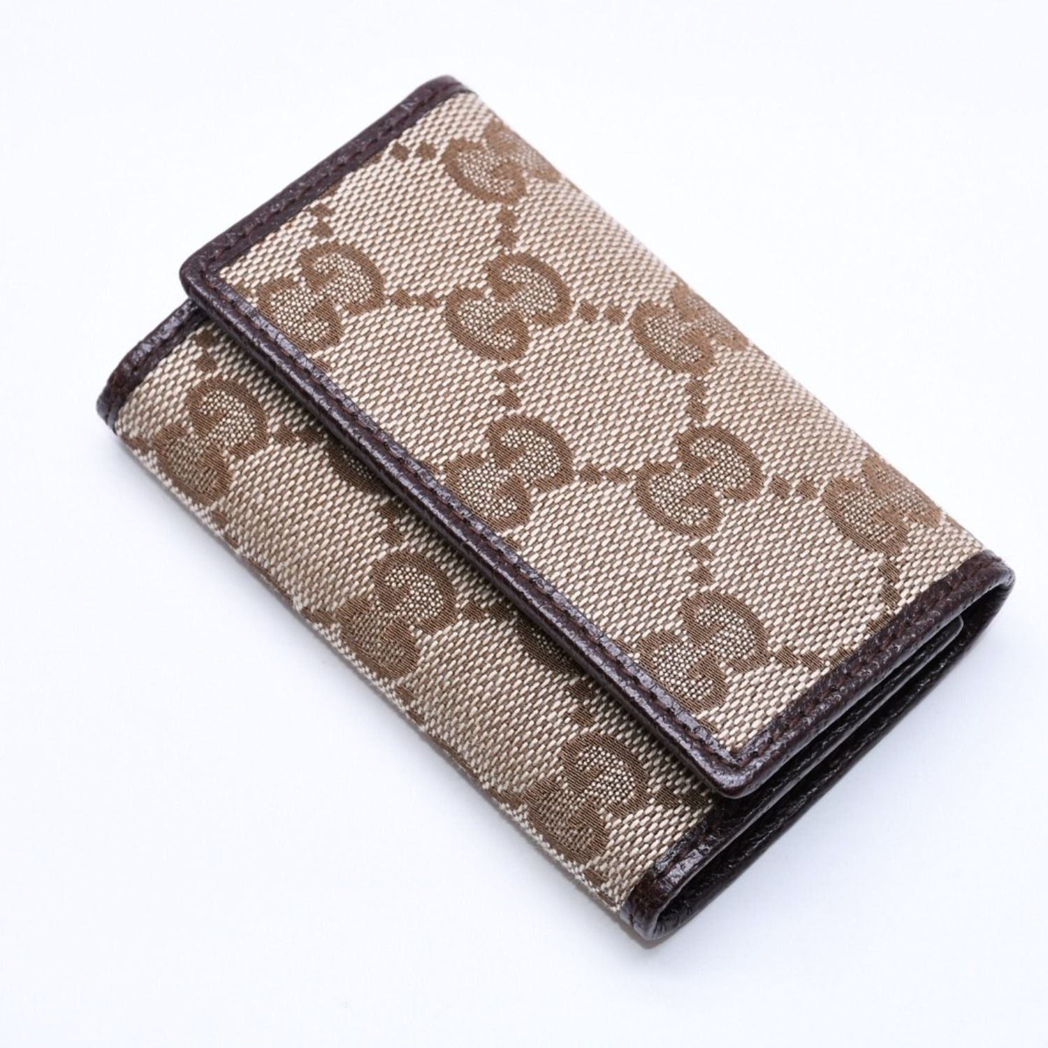 Gucci Key Case GG Canvas Leather Beige Brown Silver Key Holder — view 3