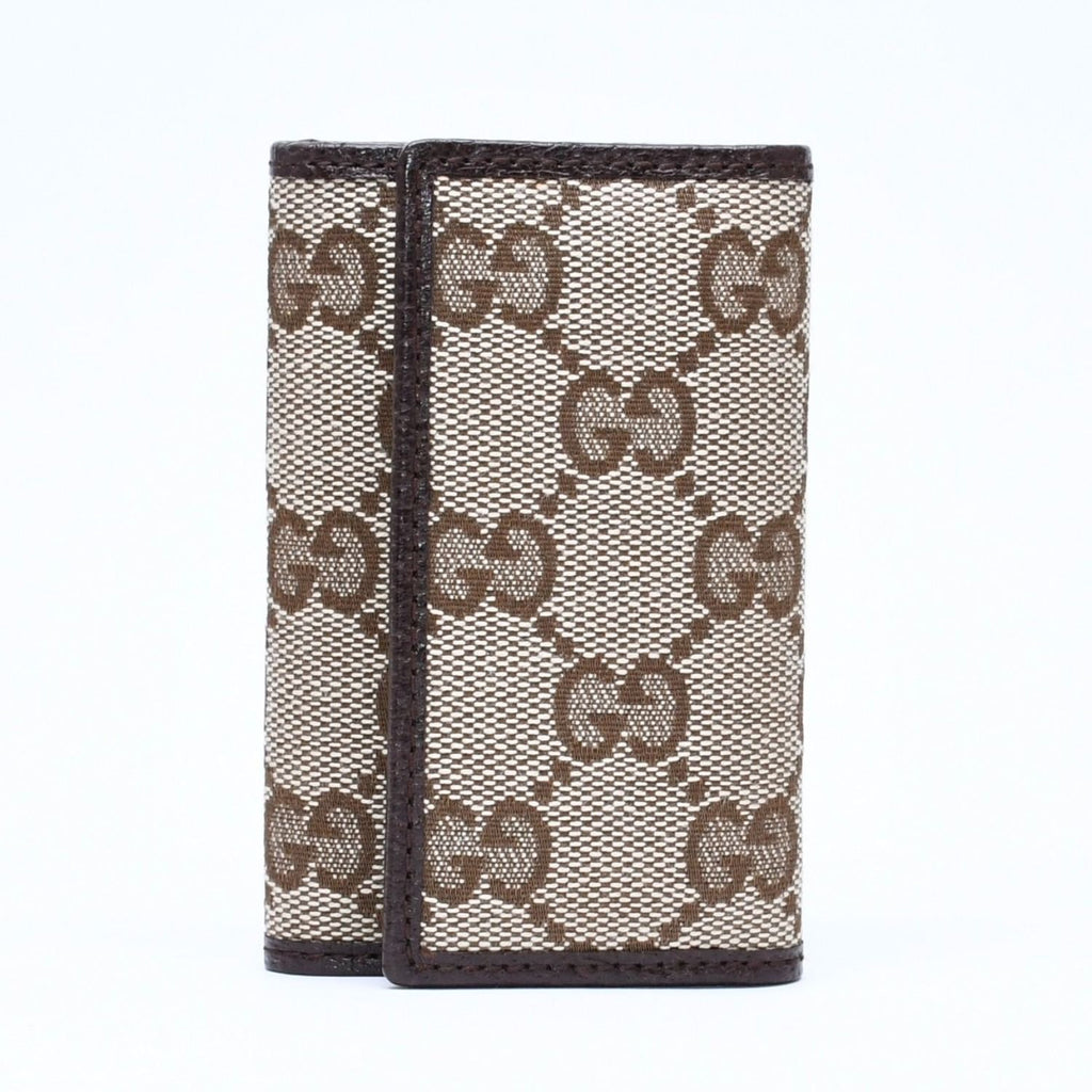 Gucci Key Case GG Canvas Leather Beige Brown Silver Key Holder