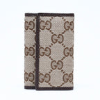Gucci Key Case GG Canvas Leather Beige Brown Silver Key Holder
